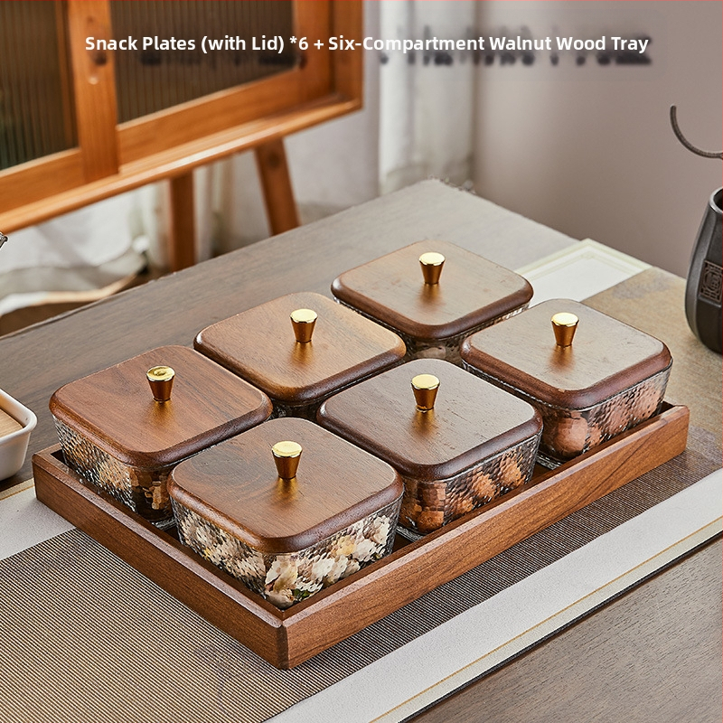 Üvegből készült gyümölcstál osztott rekeszekkel, pásztor-stílusú, egyszerű dizájn, nappali teafőasztalhoz