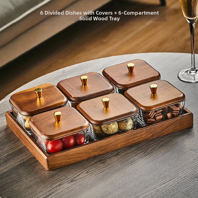 Üvegből készült gyümölcstál osztott rekeszekkel, pásztor-stílusú, egyszerű dizájn, nappali teafőasztalhoz