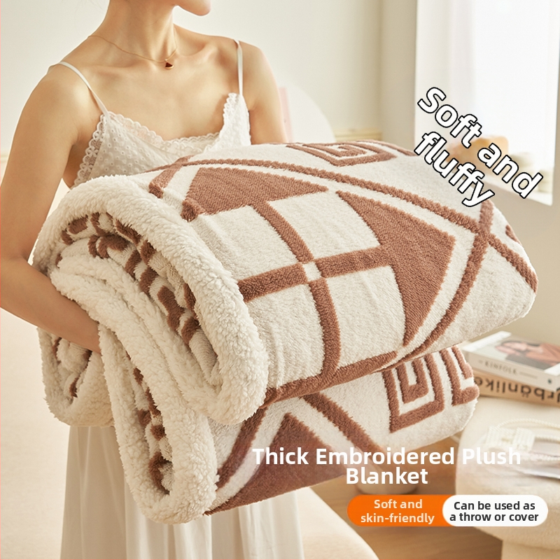 Bárány-fleece pléd irodai pihenéshez – Geometriai minta, Tavasz és Ősz (Anyag: Egyéb; Szűkülés 5%; Stílus: Egyszerű és modern)