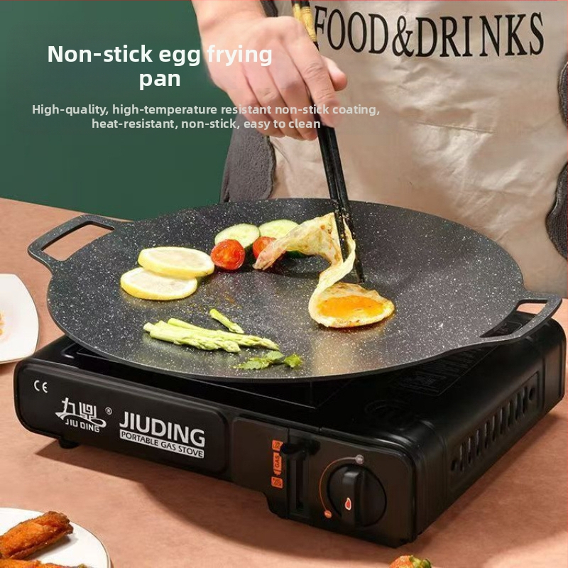 Teppanyaki gril pan s Maifan kameňom z liatiny, pre kazetový sporák, nepriľnavá, kruhový tvar