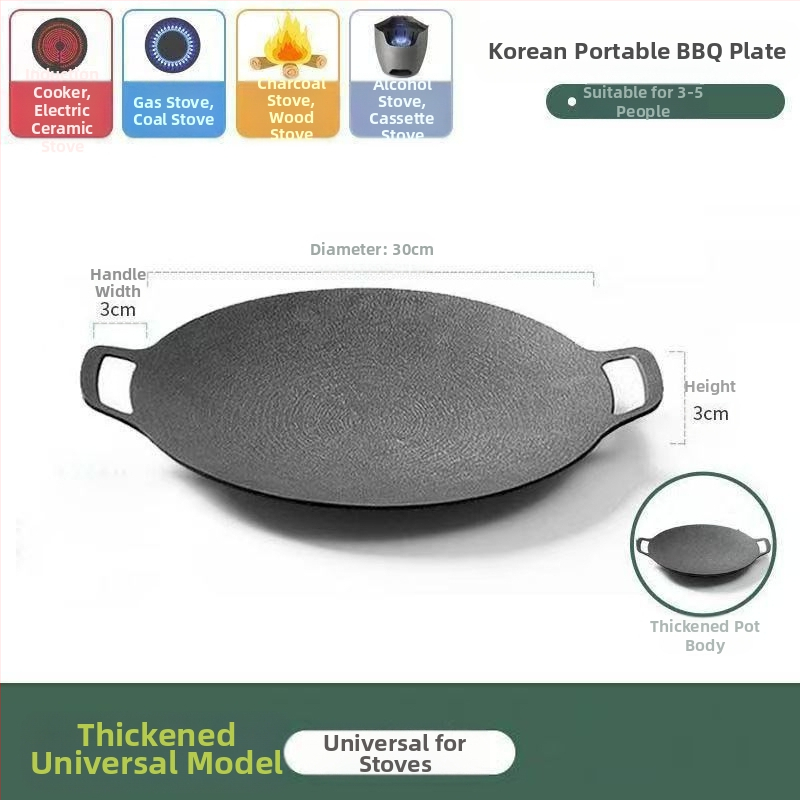 Teppanyaki grill tiganj od lijevanog željeza s Maifan kamenom, za kazetnu ploču, premaz protiv prijanjanja, okruglog oblika