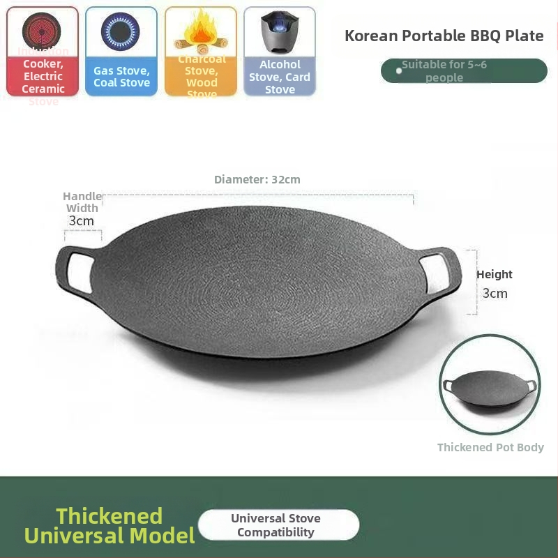 Teppanyaki grill tiganj od lijevanog željeza s Maifan kamenom, za kazetnu ploču, premaz protiv prijanjanja, okruglog oblika