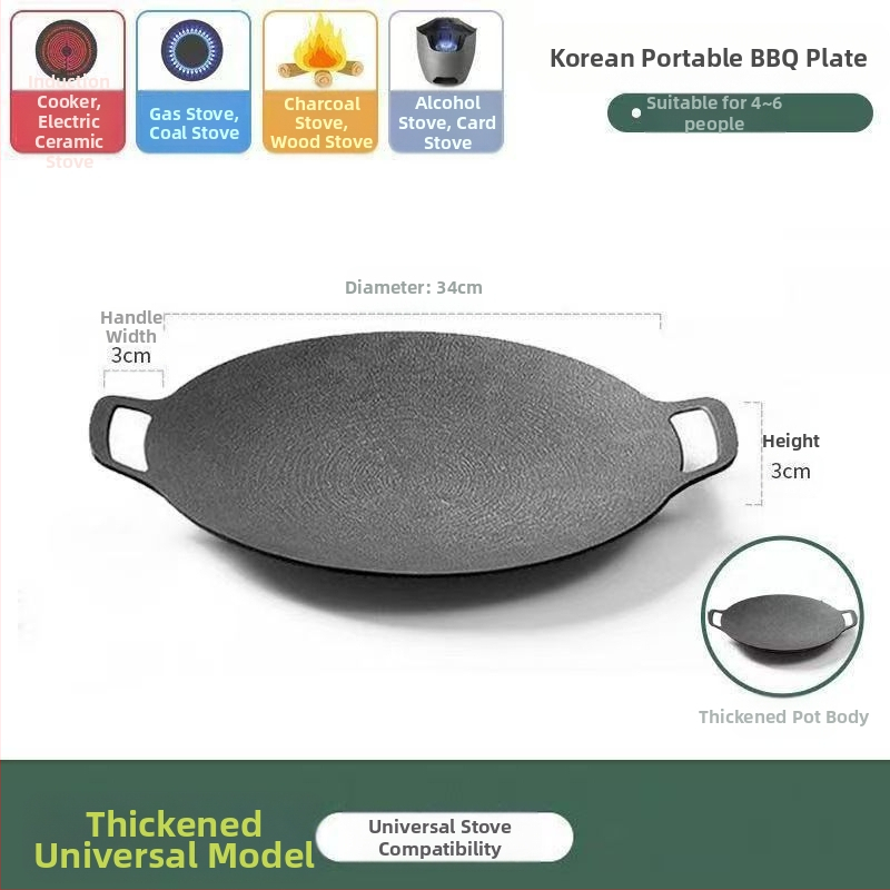 Teppanyaki grill tiganj od lijevanog željeza s Maifan kamenom, za kazetnu ploču, premaz protiv prijanjanja, okruglog oblika