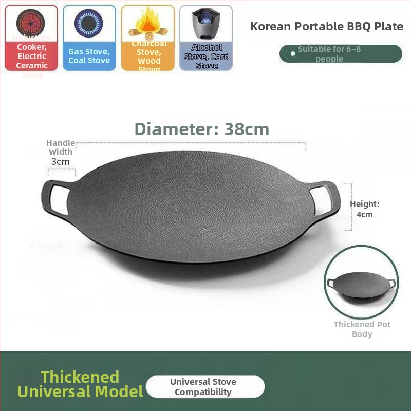 Teppanyaki grill tiganj od lijevanog željeza s Maifan kamenom, za kazetnu ploču, premaz protiv prijanjanja, okruglog oblika