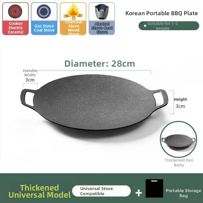 Teppanyaki grill tiganj od lijevanog željeza s Maifan kamenom, za kazetnu ploču, premaz protiv prijanjanja, okruglog oblika