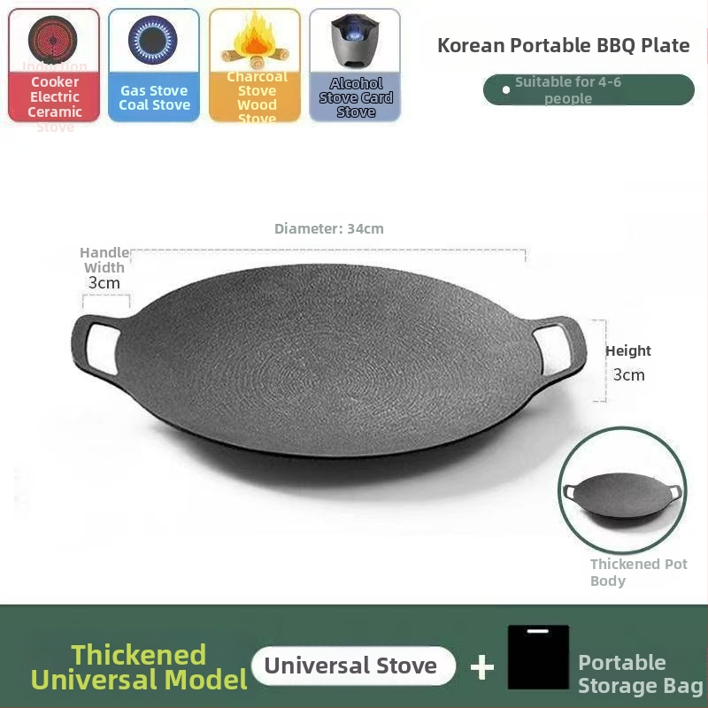 Teppanyaki grill tiganj od lijevanog željeza s Maifan kamenom, za kazetnu ploču, premaz protiv prijanjanja, okruglog oblika