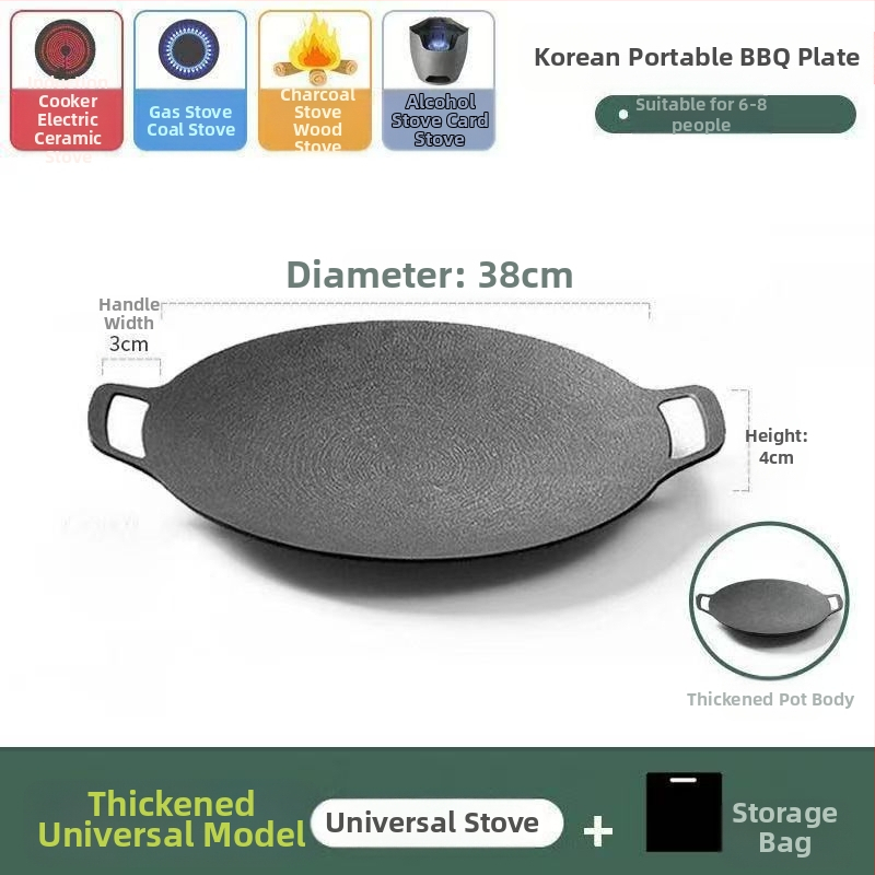 Teppanyaki grill tiganj od lijevanog željeza s Maifan kamenom, za kazetnu ploču, premaz protiv prijanjanja, okruglog oblika