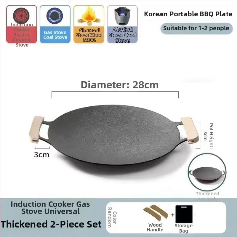 Teppanyaki grill tiganj od lijevanog željeza s Maifan kamenom, za kazetnu ploču, premaz protiv prijanjanja, okruglog oblika