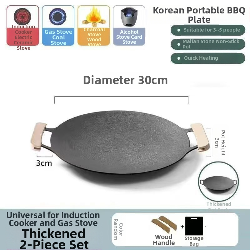 Teppanyaki grill tiganj od lijevanog željeza s Maifan kamenom, za kazetnu ploču, premaz protiv prijanjanja, okruglog oblika