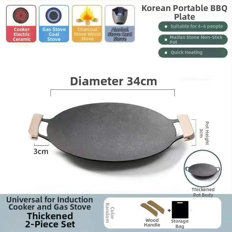 Teppanyaki grill tiganj od lijevanog željeza s Maifan kamenom, za kazetnu ploču, premaz protiv prijanjanja, okruglog oblika