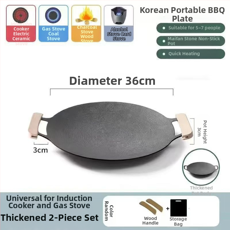 Teppanyaki grill tiganj od lijevanog željeza s Maifan kamenom, za kazetnu ploču, premaz protiv prijanjanja, okruglog oblika