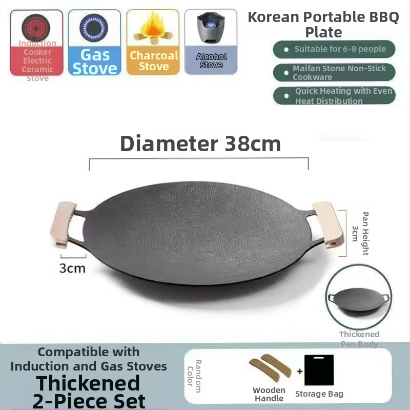 Teppanyaki grill tiganj od lijevanog željeza s Maifan kamenom, za kazetnu ploču, premaz protiv prijanjanja, okruglog oblika