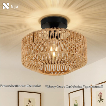 Μποεμική μινιμαλιστική οροφή με ριτάν σκιά για διαδρόμους και σαλόνια, LED φως, χαμηλή τάση ≤36V, κάλυψη 15–30τ.μ., μεταλλικό σώμα από σίδηρο