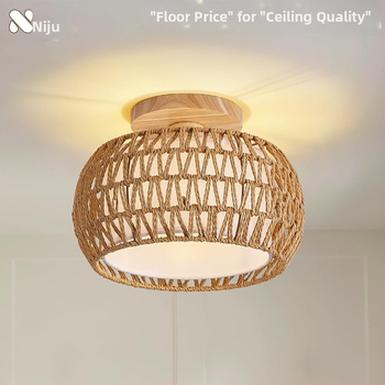 Μποεμική μινιμαλιστική οροφή με ριτάν σκιά για διαδρόμους και σαλόνια, LED φως, χαμηλή τάση ≤36V, κάλυψη 15–30τ.μ., μεταλλικό σώμα από σίδηρο