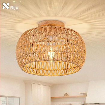 Μποεμική μινιμαλιστική οροφή με ριτάν σκιά για διαδρόμους και σαλόνια, LED φως, χαμηλή τάση ≤36V, κάλυψη 15–30τ.μ., μεταλλικό σώμα από σίδηρο