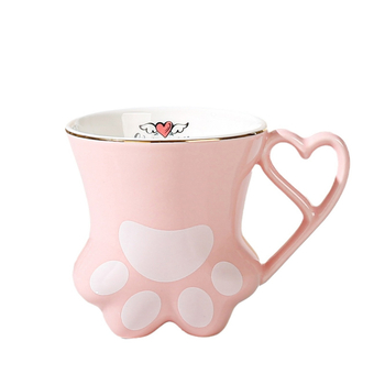 Κεραμικό φλυτζάνι καφέ με μοτίβο πατουσών γάτας, στρογγυλό σχήμα, με εκτυπωμένο λογότυπο, κατάλληλο για φούρνο μικροκυμάτων