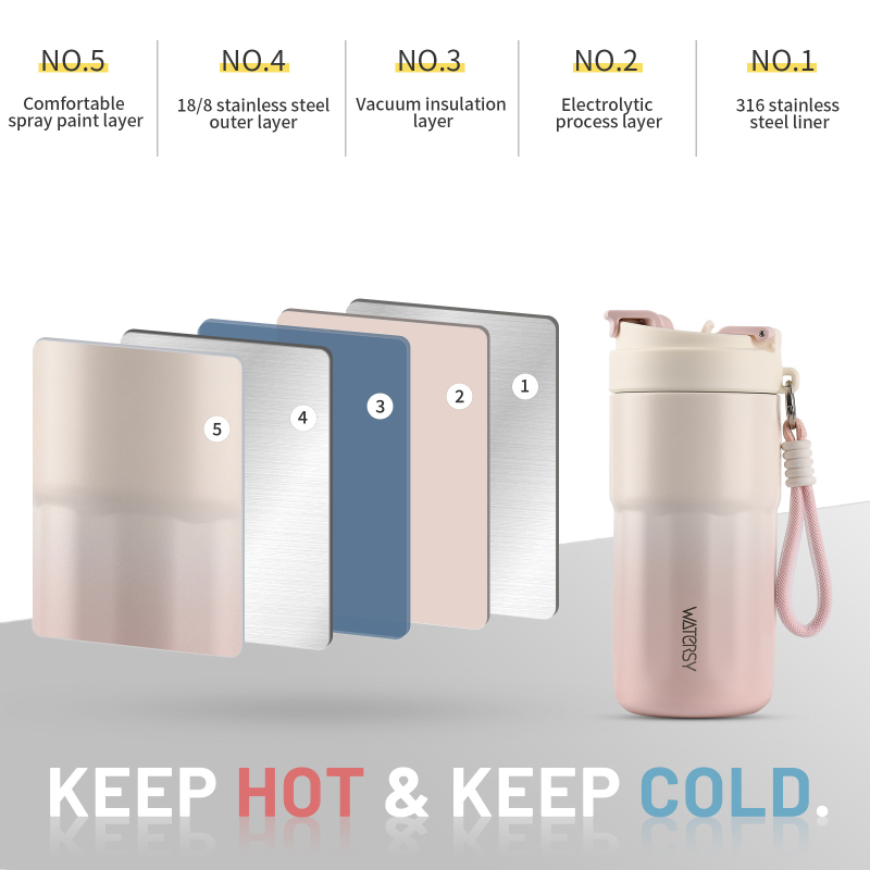 Termosz pohár 316-os rozsdamentes acél belső és külső falával, tealeeresztő kialakítás, 36 óránál hosszabb hőszigetelés, egyszerű stílus, irodai használat