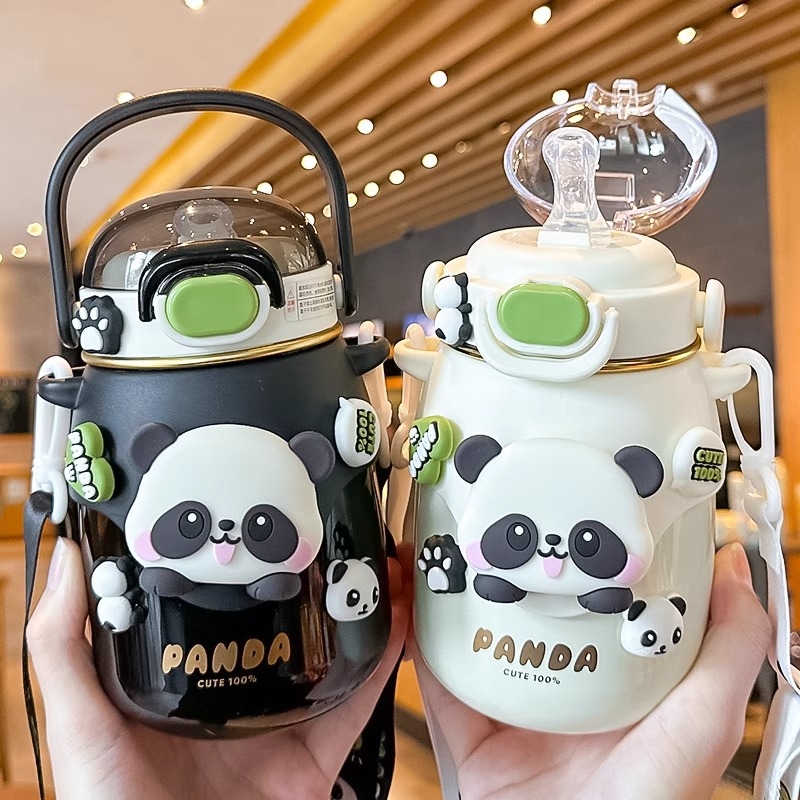 Dječji termos Panda, dizajn velikog trbuha, sa slamkom, 316/304 nehrđajući čelik, izolacija 6-12 sati