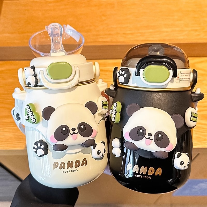 Dječji termos Panda, dizajn velikog trbuha, sa slamkom, 316/304 nehrđajući čelik, izolacija 6-12 sati