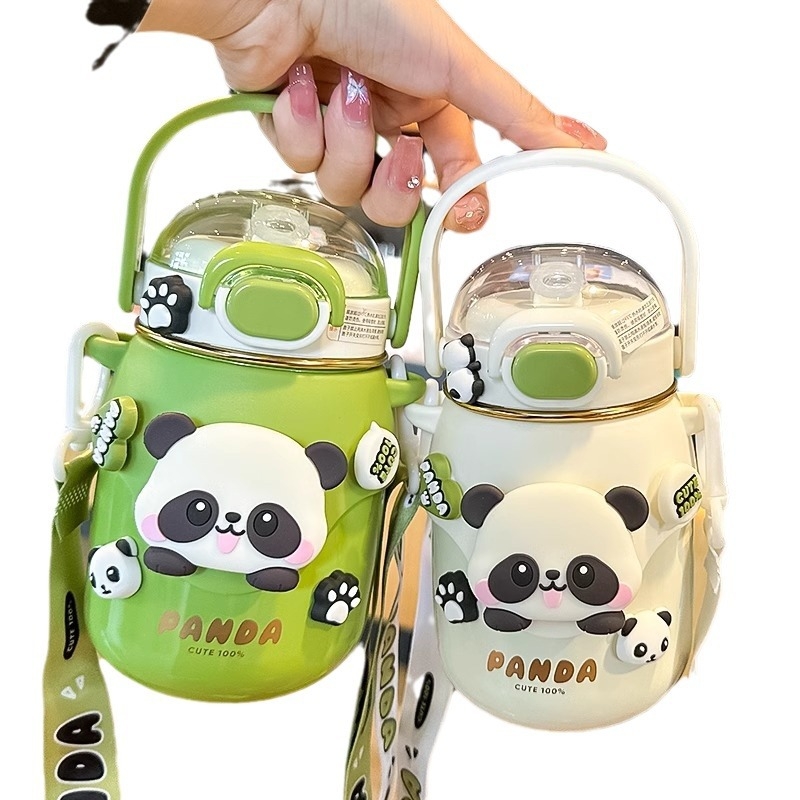 Dječji termos Panda, dizajn velikog trbuha, sa slamkom, 316/304 nehrđajući čelik, izolacija 6-12 sati