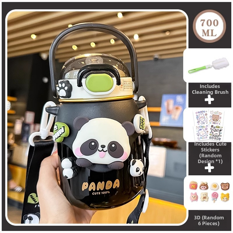 Dječji termos Panda, dizajn velikog trbuha, sa slamkom, 316/304 nehrđajući čelik, izolacija 6-12 sati