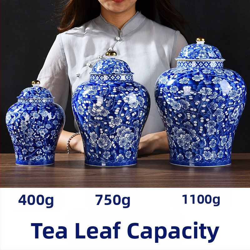 Керамични чайни контейнери с мотив сливово цвете, 2 кг, стил лек лукс ретро