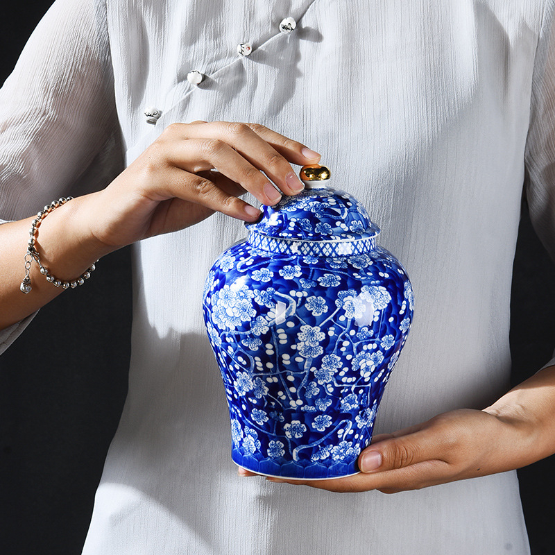 Kerámia teás tárolók szilva virág mintával, 2 kg, könnyed luxus retro stílus