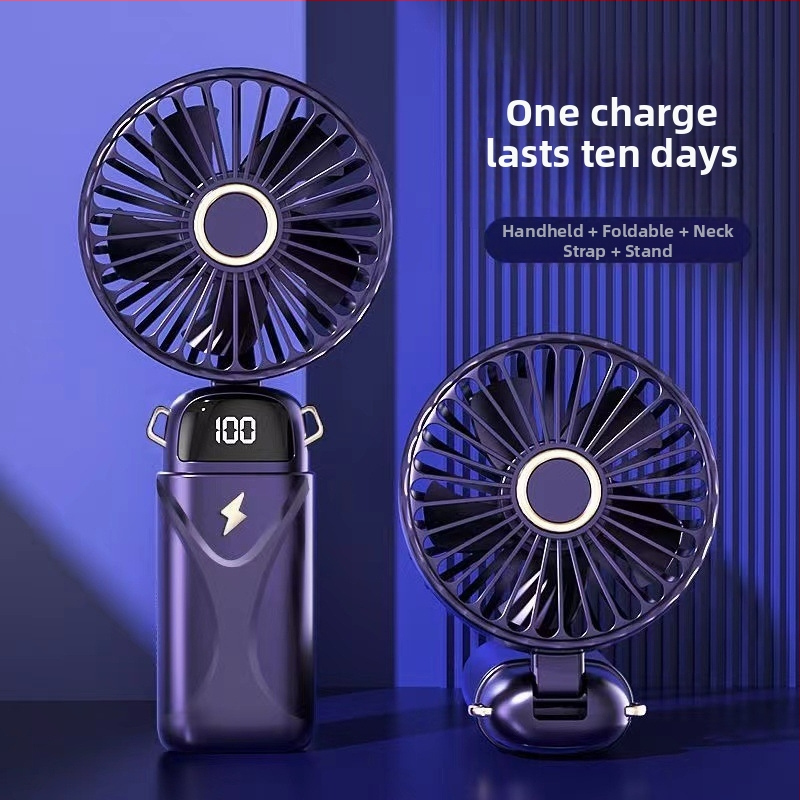 Skladací mini ventilátor s USB nabíjaním, digitálnym displejom, určený pre kanceláriu, internát a vonkajšie použitie
