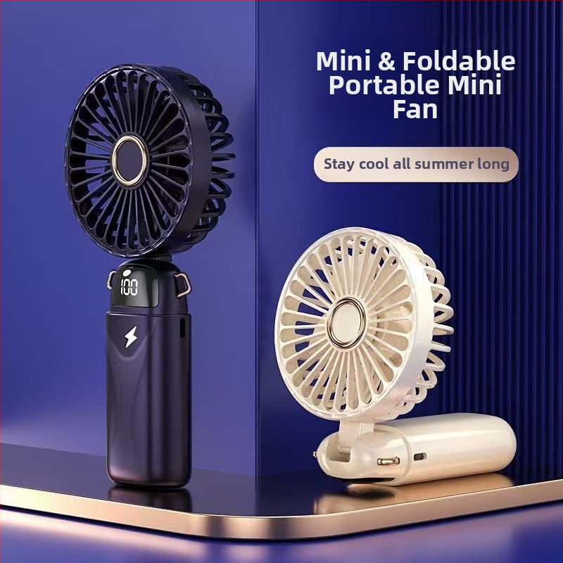 Skladací mini ventilátor s USB nabíjaním, digitálnym displejom, určený pre kanceláriu, internát a vonkajšie použitie