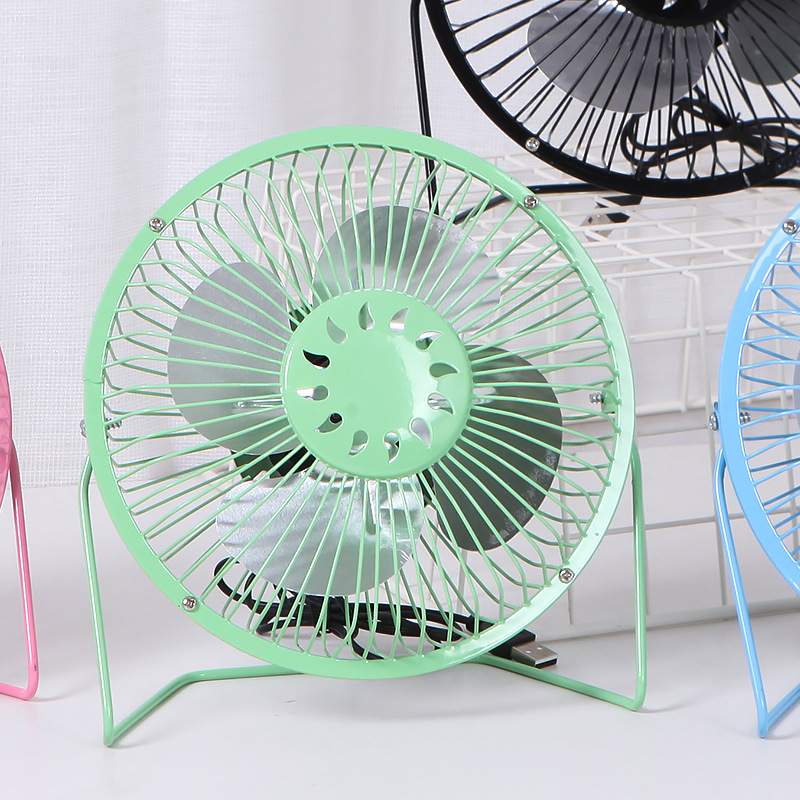 Ventilator metal de birou alimentat USB, cu palete de 4, motor brushless, funcționare silențioasă, 2 viteze