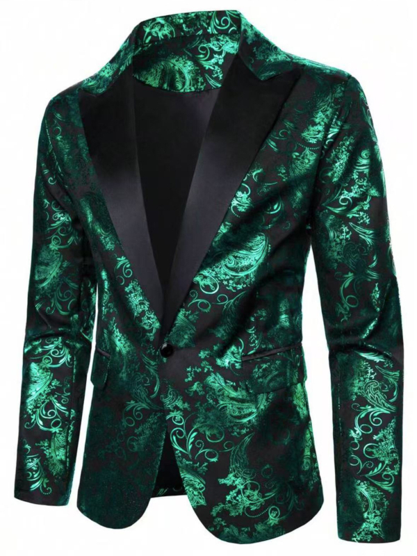 Férfi Casual öltönykabát, kesudió virág mintás, lazább szabás, elülső rész egygombos, nylon-keverék anyag