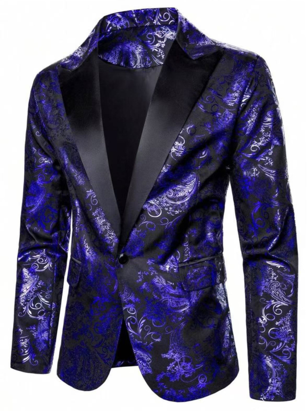 Férfi Casual öltönykabát, kesudió virág mintás, lazább szabás, elülső rész egygombos, nylon-keverék anyag