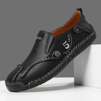 Ανδρικά δερμάτινα loafers με σόλα από καουτσούκ, επάνω μέρος από μικροϊνες, στρογγυλή μύτη, αντιολισθητικά και απορρόφηση κραδασμών, χαλαρό στυλ