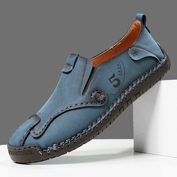 Ανδρικά δερμάτινα loafers με σόλα από καουτσούκ, επάνω μέρος από μικροϊνες, στρογγυλή μύτη, αντιολισθητικά και απορρόφηση κραδασμών, χαλαρό στυλ