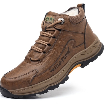 Woodpecker Ανδρικά χειμωνιάτικα υψηλά δερμάτινα sneakers με γούνα εσωτερικά, κορδόνια και καουτσούκ σόλα