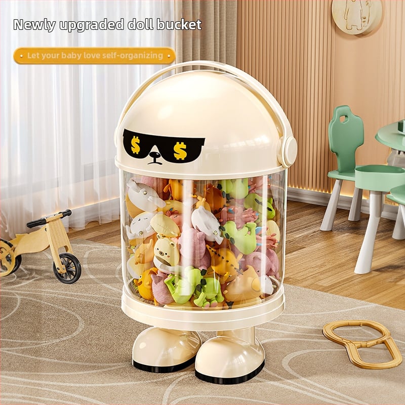 Plastikinė žaislų saugojimo dėžė su dulkių apsauga vamzdelio — šiuolaikiškas minimalistinis stilius svetainei