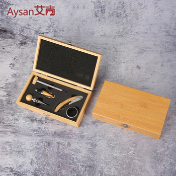 Σετ αξεσουάρ κρασιού – Ανοικτήρας μπουκαλιών από μπαμπού, 4 τεμάχια (ανοικτήρας, φελλός, pourer, δαχτυλίδι) – μοντέρνο στυλ