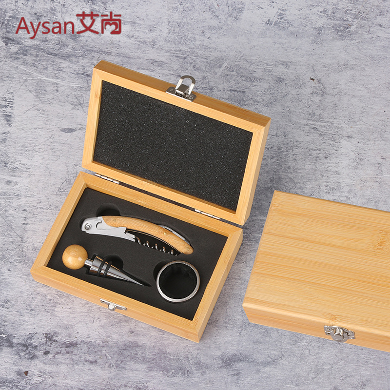 Veinikomplekt – Bambusest pudeli avaja, 4-osaline komplekt (avaja, kork, valaja, sõrm) – moodne stiil