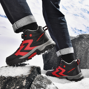 Ανδρικά χειμερινά υπαίθρια παπούτσια με ψηλό άνω μέρος, αντιολισθητικά, ζεστά με επένδυση φλίς, ανθεκτική σόλα TPR (Αντιολισθητικό; Θερμό; Φθορά-Ανθεκτικό; Ψηλό άνω; Επένδυση φλίς)