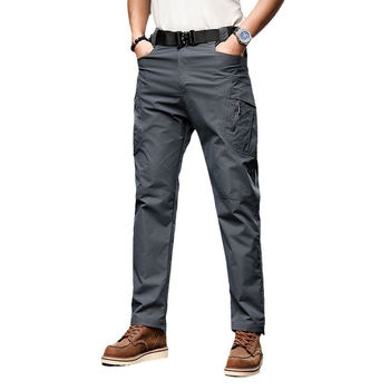 Casual παντελόνια εργασίας με πολλαπλές τσέπες, φαρδιά γραμμή, μέση μεσαίου ύψους, πολυεστερικό ύφασμα, κλείσιμο με κορδόνι, ίσιο παντελόνι