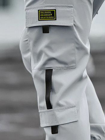 Παντελόνια εργασίας με πολλές τσέπες, φαρδιά γραμμή, μέση μεσαίου ύψους, με ζώνη, αναπνέουσα πολυεστερική μίξη, ίσιο παντελόνι, Φθινόπωρο 2024 (για άνδρες, τεσσάρων εποχών)