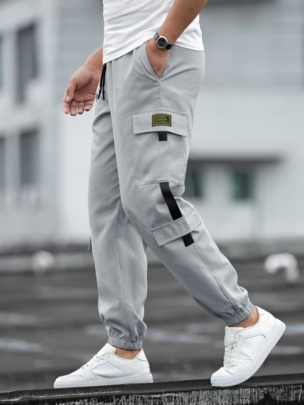 Pantalone za posao s više džepova, široka silueta, srednji porast struka, s remenom, prozračna poliester-mješavina, ravni kroj, jesen 2024 (za muškarce, sve sezone)