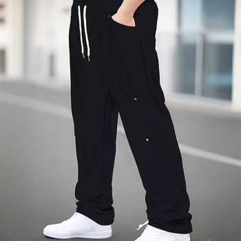 Παντελόνια τζόγκερ με ίσια γραμμή, μεσαίας μέσης, μπροστινό άνοιγμα με κορδόνι, ύφασμα από μείγμα βαμβακιού-πολυεστέρα, κύριο ύφασμα 100% πολυεστέρας