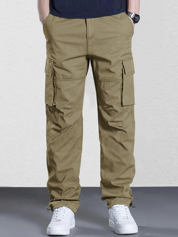 Ανδρικά παντελόνια εργασίας, καθημερινά, ίσια γραμμή, μεσαία μέση, 100% πολυεστέρας, φερμουάρ, για όλες τις εποχές