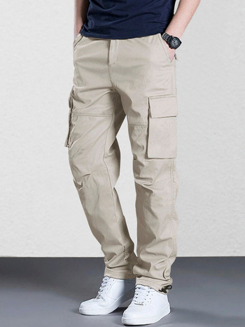 Ανδρικά παντελόνια εργασίας, καθημερινά, ίσια γραμμή, μεσαία μέση, 100% πολυεστέρας, φερμουάρ, για όλες τις εποχές