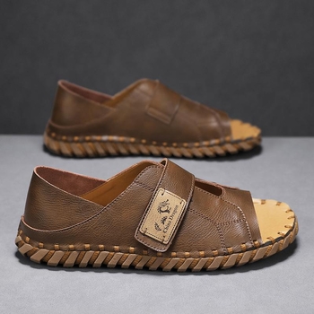 Ανδρικά ναυτικά παπούτσια από δέρμα κατσίκας, με χαραγμένο σχέδιο φτερού, δερμάτινο καπάκι δακτύλων, καλοκαιρινά υποδήματα