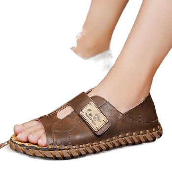 Ανδρικά ναυτικά παπούτσια από δέρμα κατσίκας, με χαραγμένο σχέδιο φτερού, δερμάτινο καπάκι δακτύλων, καλοκαιρινά υποδήματα