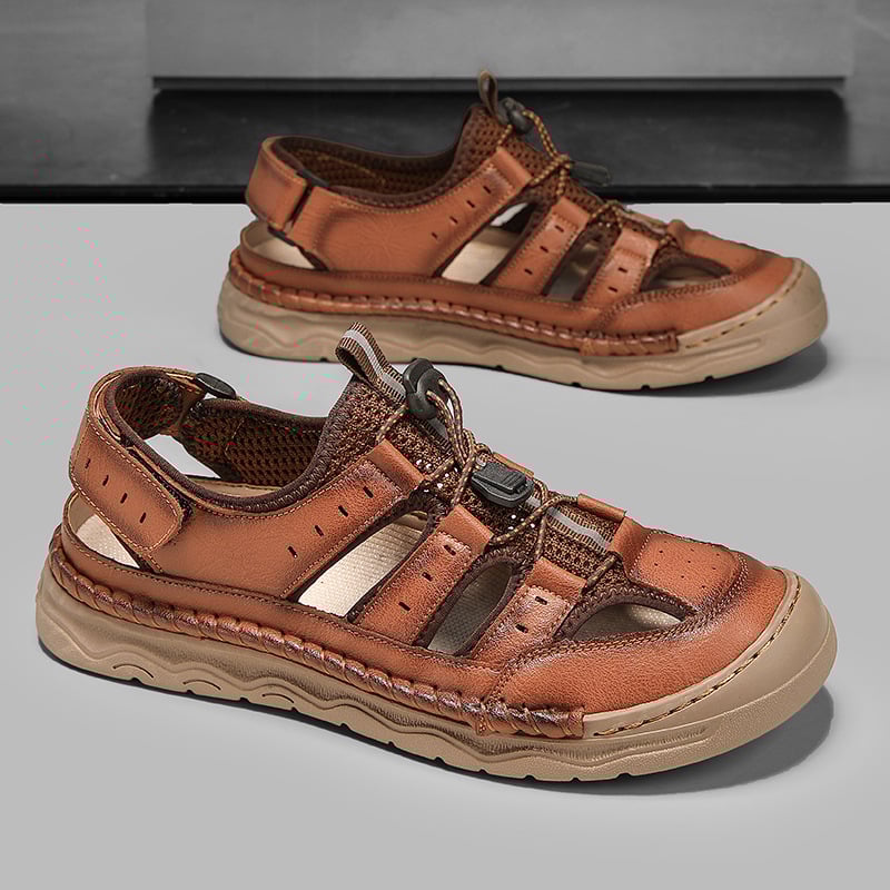 Vyrų lauko sandalai su nubuko oda viršuje, romėnų stilius, priekinis raištis, atsparumas slydimui