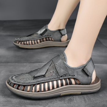 Ανδρικά πλεκτά σανδάλια με Velcro κλείσιμο, σόλα καουτσούκ, χαλαρό στυλ