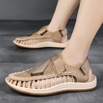 Ανδρικά πλεκτά σανδάλια με Velcro κλείσιμο, σόλα καουτσούκ, χαλαρό στυλ